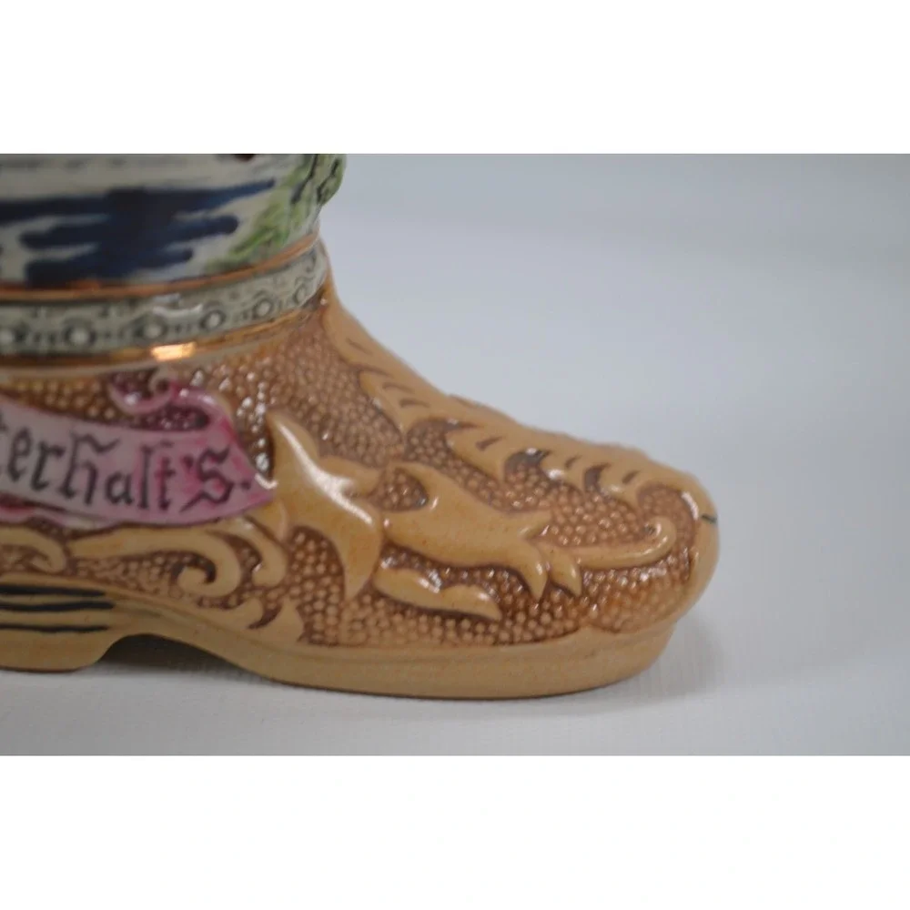 Vtg German Ceramic‎ Boot Shaped Beer Stein Mug Hopfen u. Malz Gotterhalt's 5